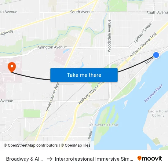 Broadway & Alden SW to Interprofessional Immersive Simulation Center map