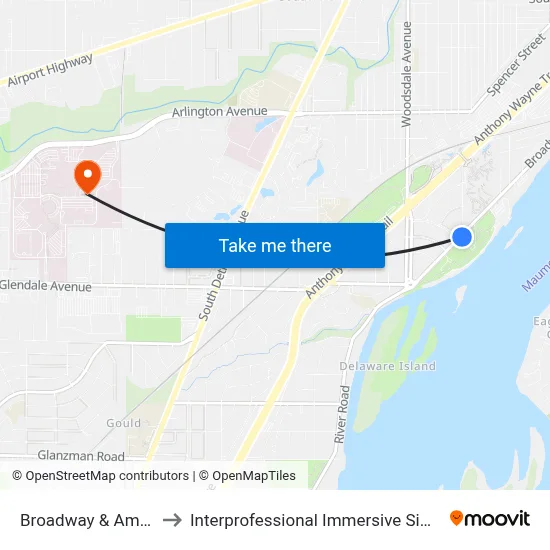 Broadway & Amherst SW to Interprofessional Immersive Simulation Center map