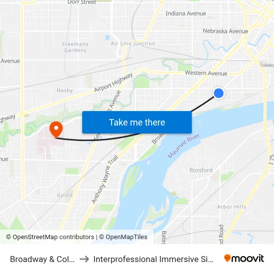 Broadway & Colburn SW to Interprofessional Immersive Simulation Center map