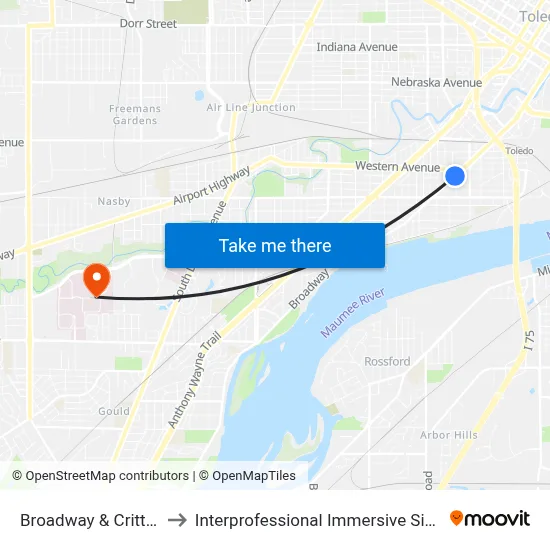 Broadway & Crittenden NE to Interprofessional Immersive Simulation Center map