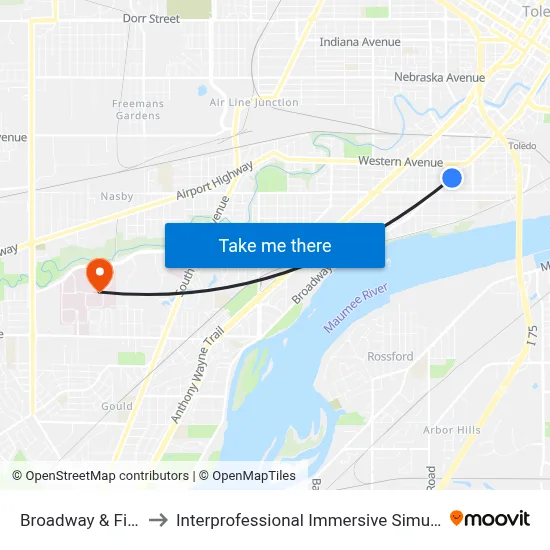 Broadway & Field SW to Interprofessional Immersive Simulation Center map