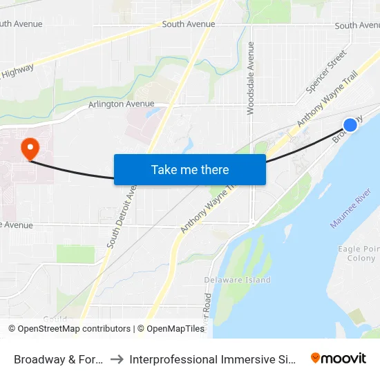 Broadway & Foraker NW to Interprofessional Immersive Simulation Center map