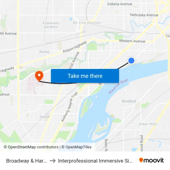 Broadway & Harding SW to Interprofessional Immersive Simulation Center map
