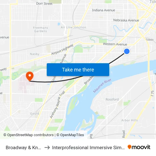 Broadway & Knower SE to Interprofessional Immersive Simulation Center map