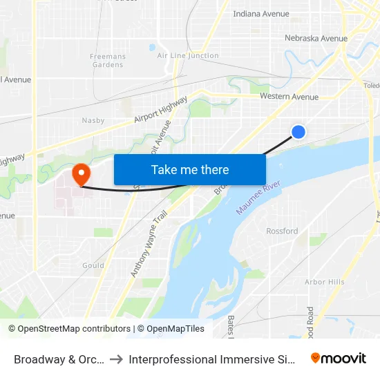 Broadway & Orchard NE to Interprofessional Immersive Simulation Center map