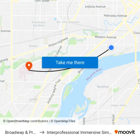 Broadway & Prouty NW to Interprofessional Immersive Simulation Center map
