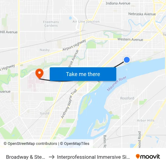 Broadway & Stebbins NE to Interprofessional Immersive Simulation Center map