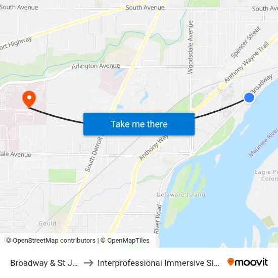 Broadway & St James SW to Interprofessional Immersive Simulation Center map