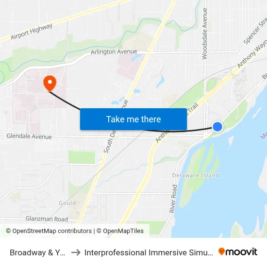 Broadway & Yale SW to Interprofessional Immersive Simulation Center map