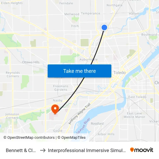 Bennett & Clara SE to Interprofessional Immersive Simulation Center map
