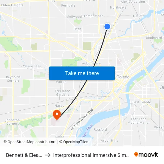Bennett & Eleanor SW to Interprofessional Immersive Simulation Center map