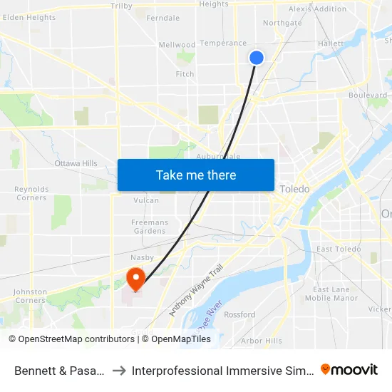 Bennett & Pasadena SE to Interprofessional Immersive Simulation Center map