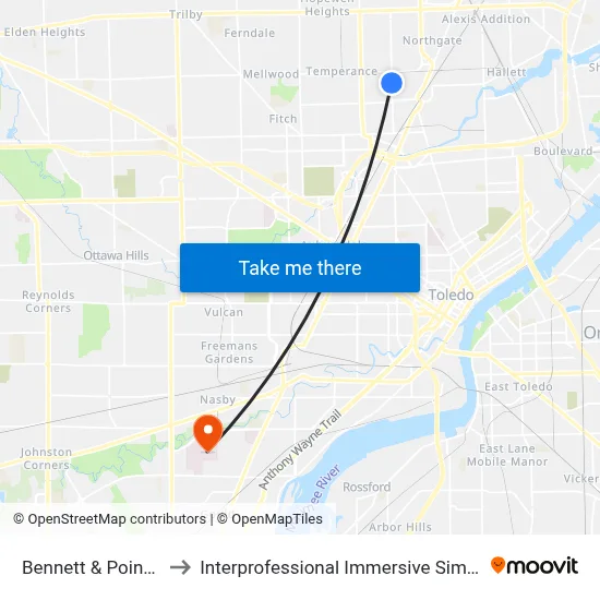 Bennett & Poinsetta SE to Interprofessional Immersive Simulation Center map