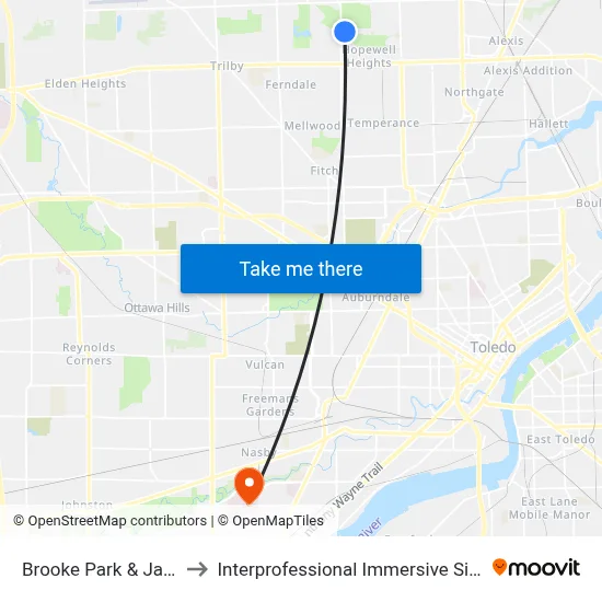 Brooke Park & Jackman NE to Interprofessional Immersive Simulation Center map