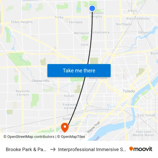 Brooke Park & Park Lane SW to Interprofessional Immersive Simulation Center map