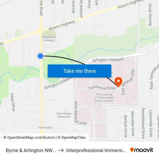 Byrne & Arlington NW (Hunter's Ridge) to Interprofessional Immersive Simulation Center map