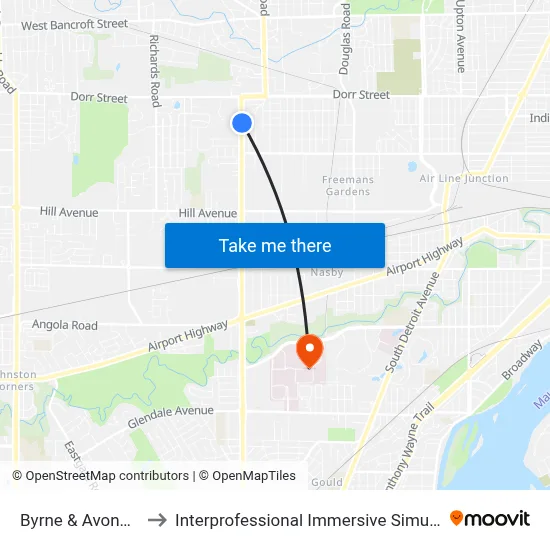 Byrne & Avondale NE to Interprofessional Immersive Simulation Center map