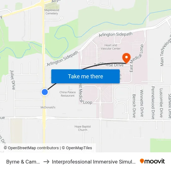Byrne & Camille SE to Interprofessional Immersive Simulation Center map
