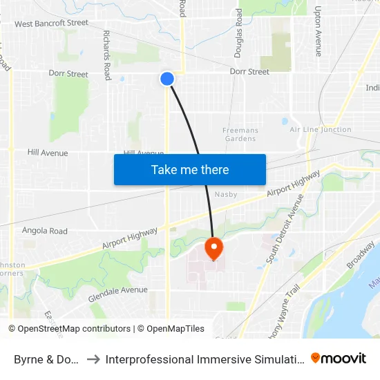 Byrne & Dorr SE to Interprofessional Immersive Simulation Center map