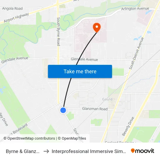 Byrne & Glanzman SE to Interprofessional Immersive Simulation Center map
