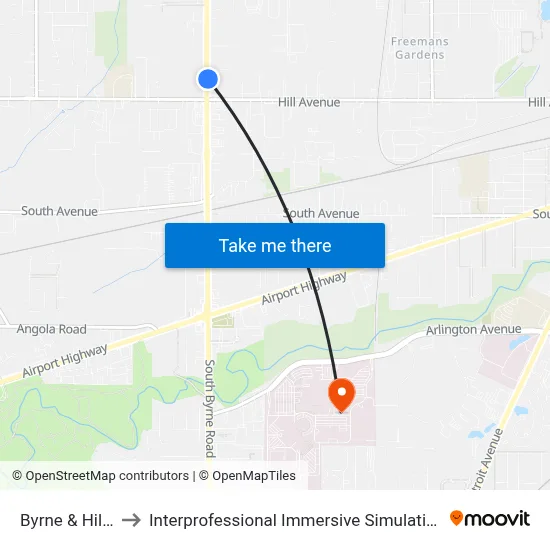 Byrne & Hill NE to Interprofessional Immersive Simulation Center map