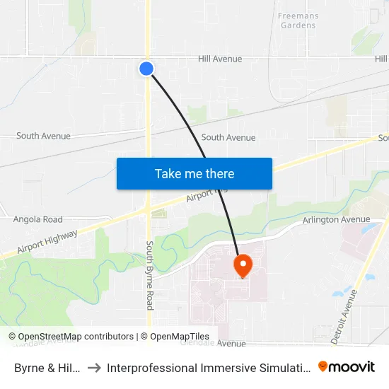 Byrne & Hill SW to Interprofessional Immersive Simulation Center map