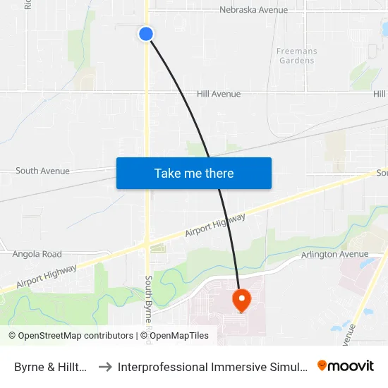 Byrne & Hilltop NW to Interprofessional Immersive Simulation Center map