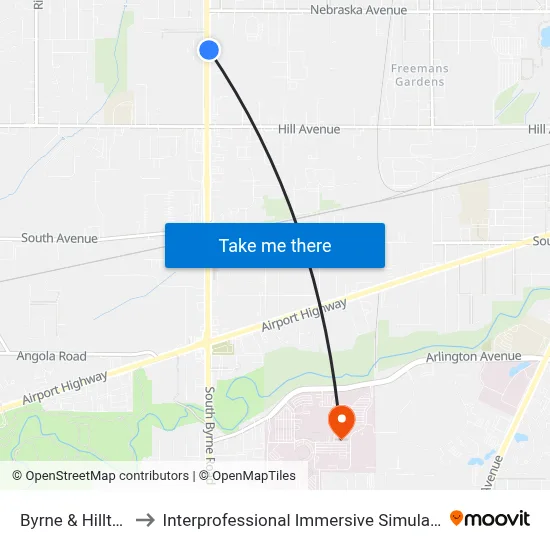 Byrne & Hilltop SE to Interprofessional Immersive Simulation Center map