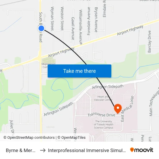 Byrne & Mercer NE to Interprofessional Immersive Simulation Center map