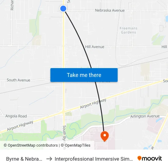 Byrne & Nebraska NW to Interprofessional Immersive Simulation Center map