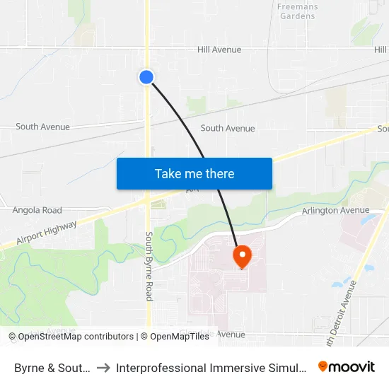 Byrne & South NW to Interprofessional Immersive Simulation Center map