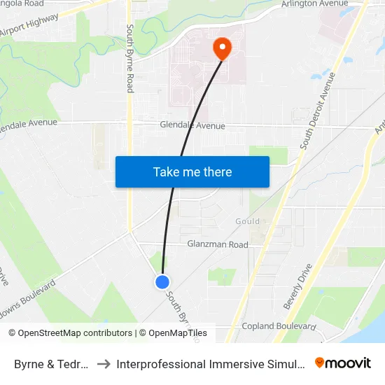 Byrne & Tedrow SE to Interprofessional Immersive Simulation Center map