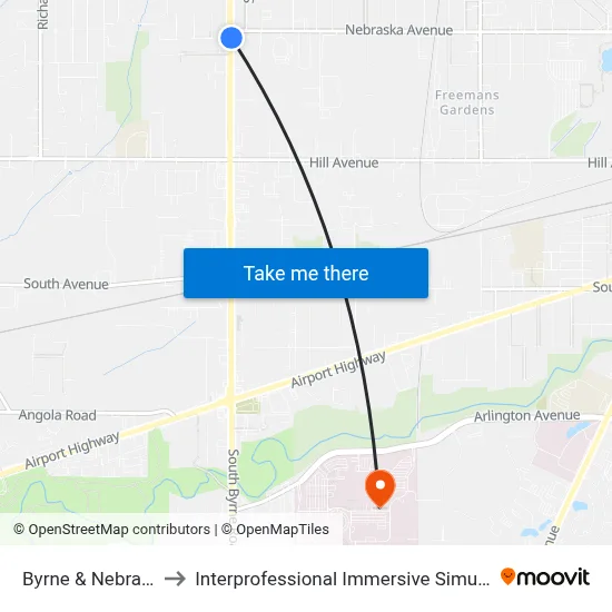 Byrne & Nebraska SE to Interprofessional Immersive Simulation Center map