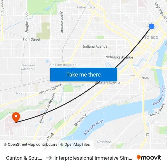 Canton & Southard SE to Interprofessional Immersive Simulation Center map