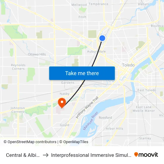 Central & Albion SW to Interprofessional Immersive Simulation Center map