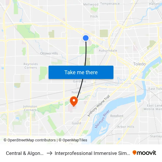 Central & Algonquin SW to Interprofessional Immersive Simulation Center map