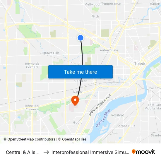 Central & Alisdale NE to Interprofessional Immersive Simulation Center map