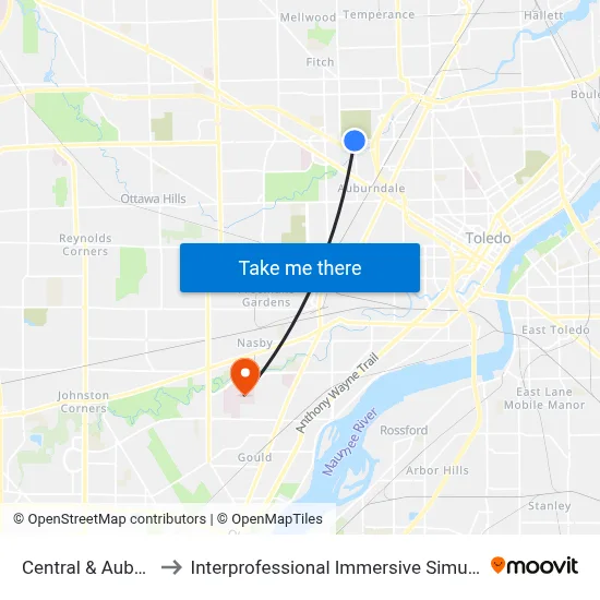 Central & Auburn SW to Interprofessional Immersive Simulation Center map