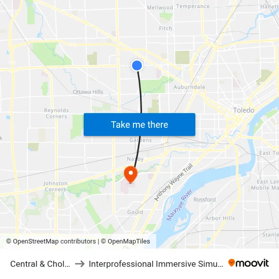 Central & Chollett NE to Interprofessional Immersive Simulation Center map