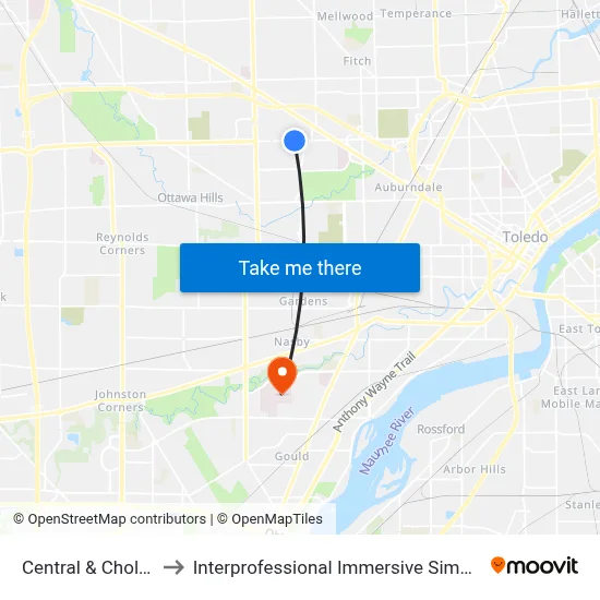 Central & Chollett SW to Interprofessional Immersive Simulation Center map