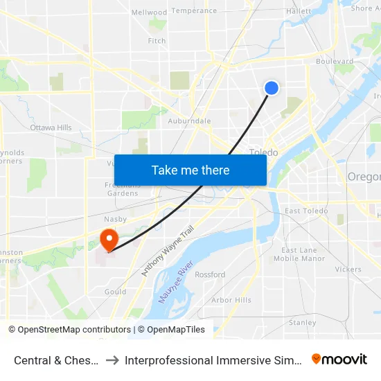 Central & Chestnut NE to Interprofessional Immersive Simulation Center map
