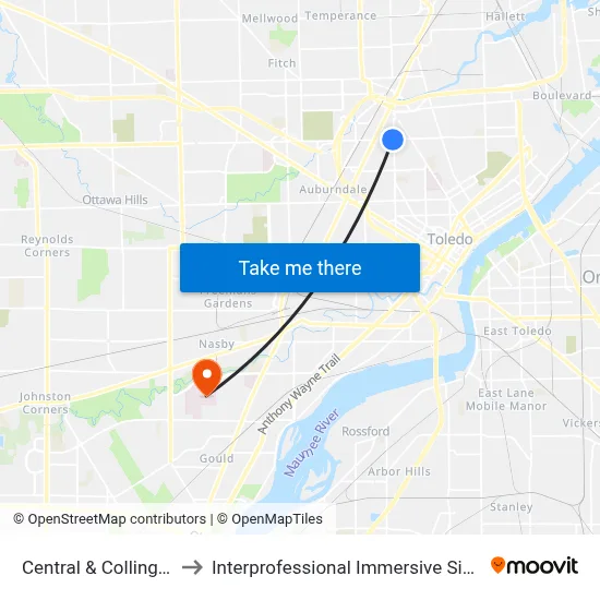 Central & Collingwood SW to Interprofessional Immersive Simulation Center map