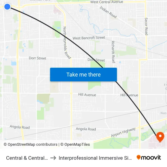 Central & Central Park SW to Interprofessional Immersive Simulation Center map