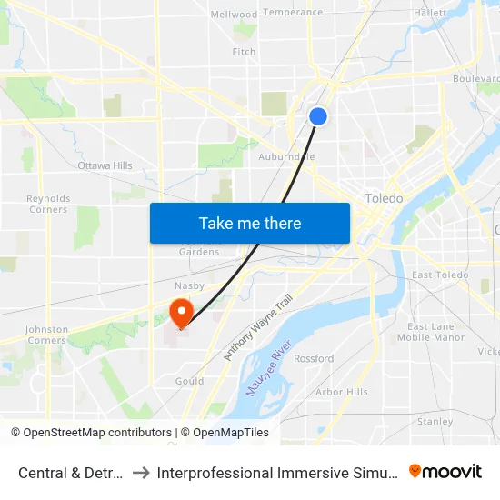 Central & Detroit SW to Interprofessional Immersive Simulation Center map