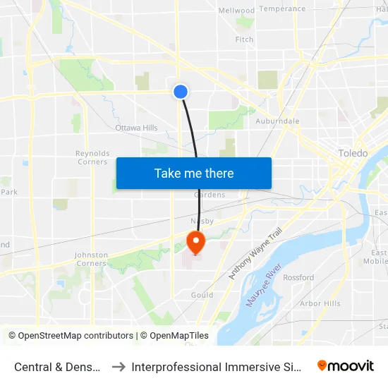 Central & Densmore SW to Interprofessional Immersive Simulation Center map