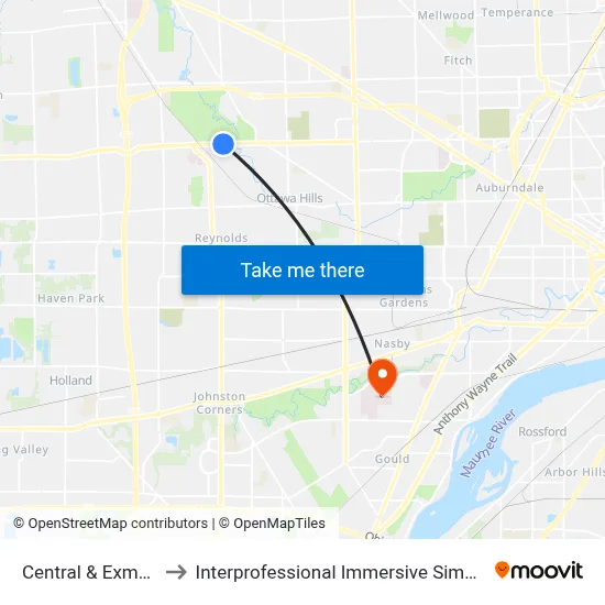 Central & Exmoor NW to Interprofessional Immersive Simulation Center map