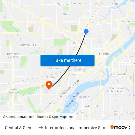 Central & Glenwood NE to Interprofessional Immersive Simulation Center map