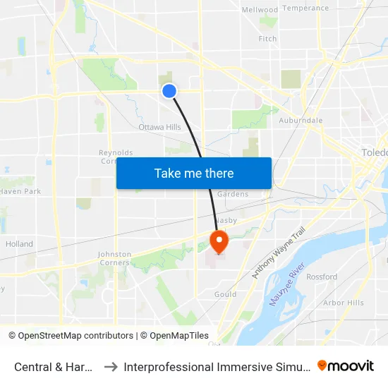 Central & Hardale NE to Interprofessional Immersive Simulation Center map