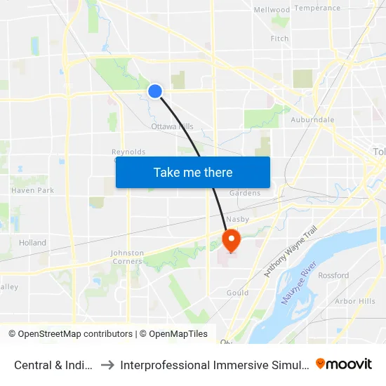 Central & Indian NW to Interprofessional Immersive Simulation Center map