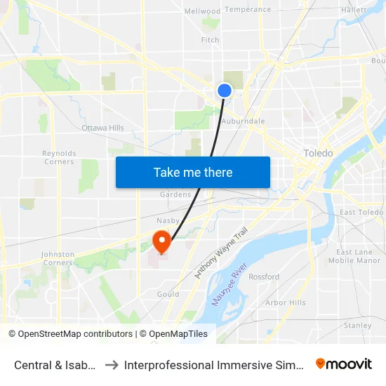 Central & Isabella SW to Interprofessional Immersive Simulation Center map